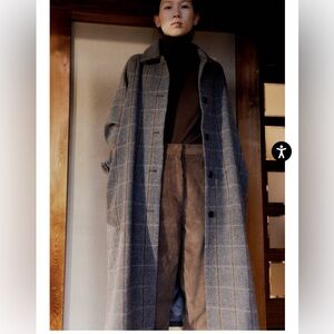 NWT Mijeong Park single breasted long coat-Brown Plaid
